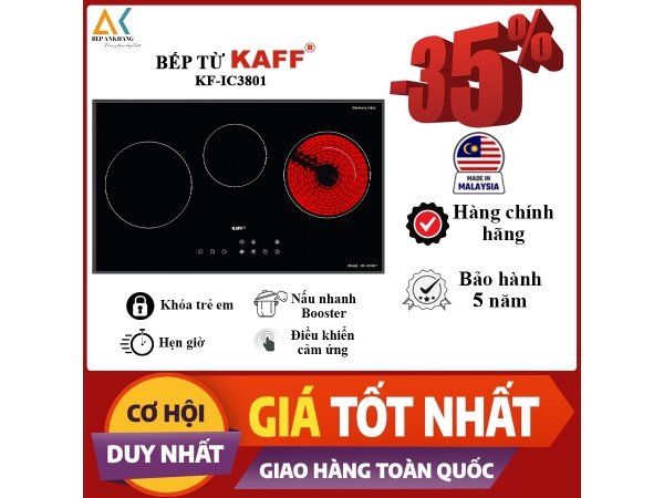 Bếp Kính Âm 3 Vùng Nấu 2 Từ 1 Hồng Ngoại KAFF KF-IC3801 - Made in Malaysia